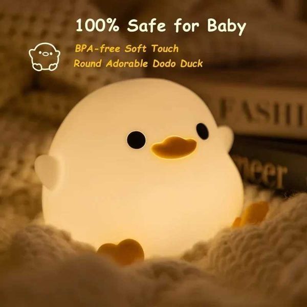 DoDo Duck Night Light Cute Duck Silicone Dimmable Nursery Nightlight Rechargeable Bedside Lamp Baby Bedros Living RoT250107