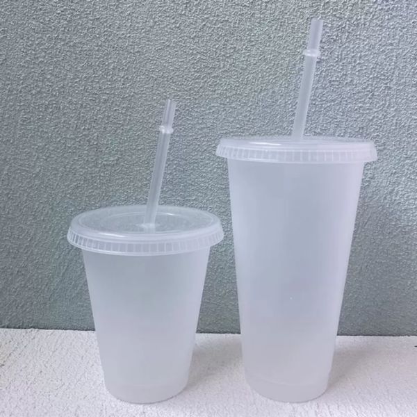 24oz Clear Cup Plastic Mugs Transparent Tumbler Summer Reusable Cold Drinking Coffee Juice Mug with Lid and Straw FY5305