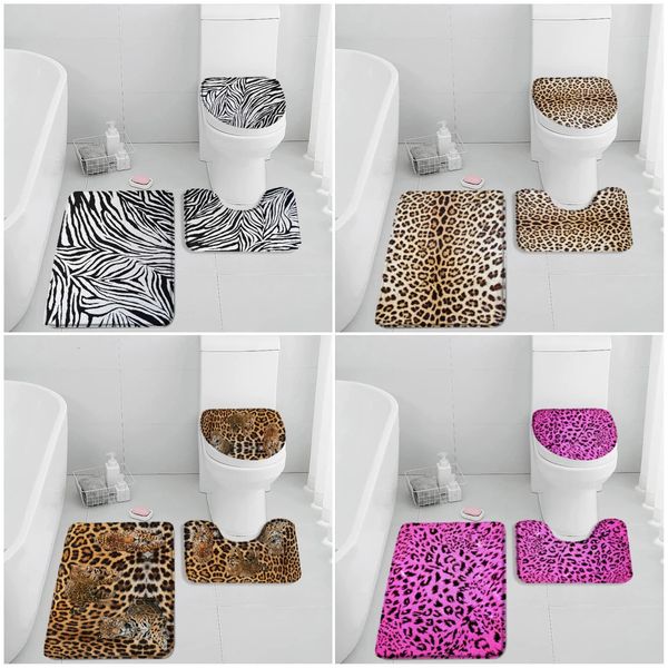 Leopard Pattern Bath Mat Set Panther Wild Animals Modern Fashion Bathroom Decorations Bathtub Rug Home Carpet Toilet Lid Cover 241112