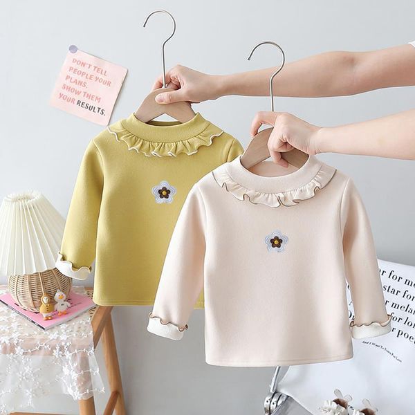XW78 Girls&#039; base shirts, thickened velvet, autumn and winter clothes, children&#039;s auricularia, one-piece velvet, fashionable baby w