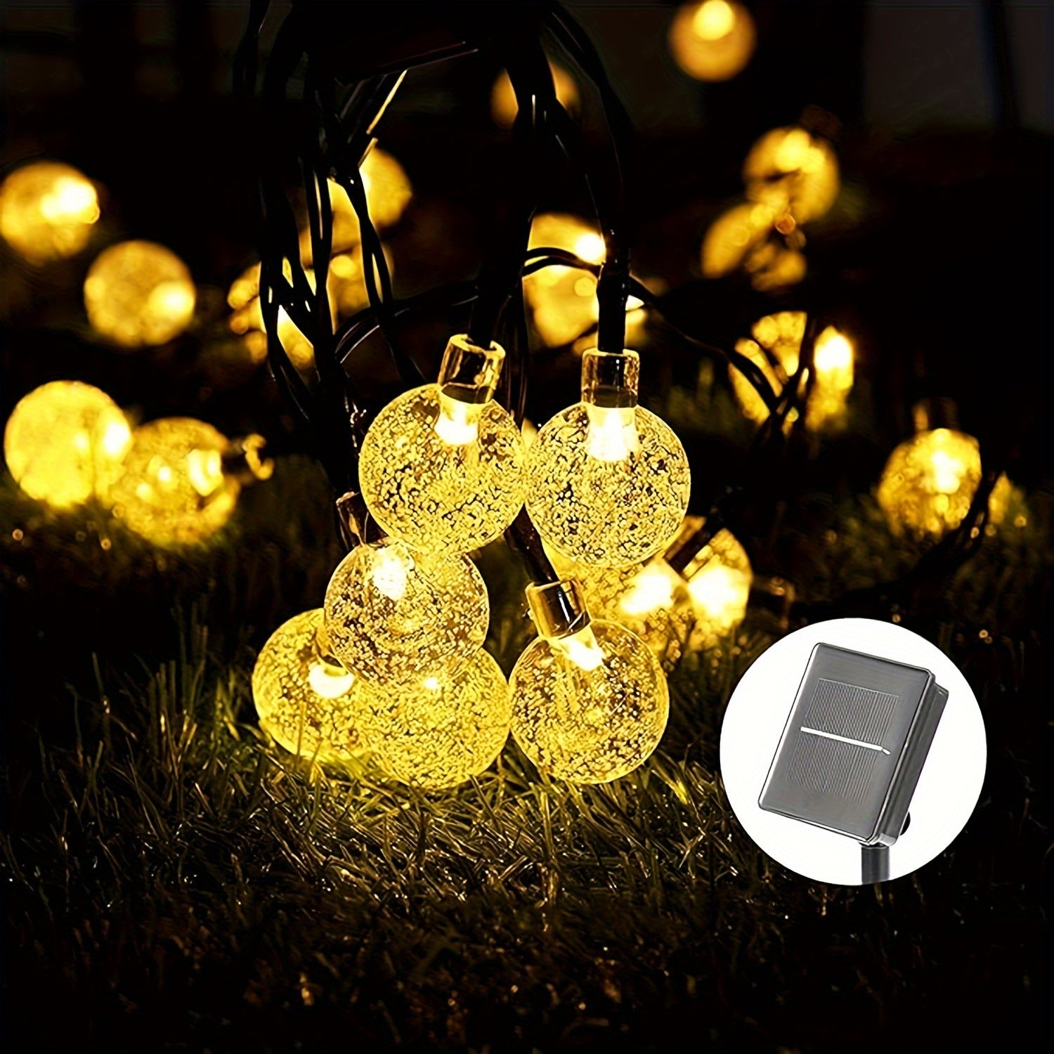 TEMU A 39ft 100-light Solar Bulb String, Bubble Light String, Solar Outdoor Light Strip, 8 Lighting , Suitable For Festivals, Mid-autumn Festival,