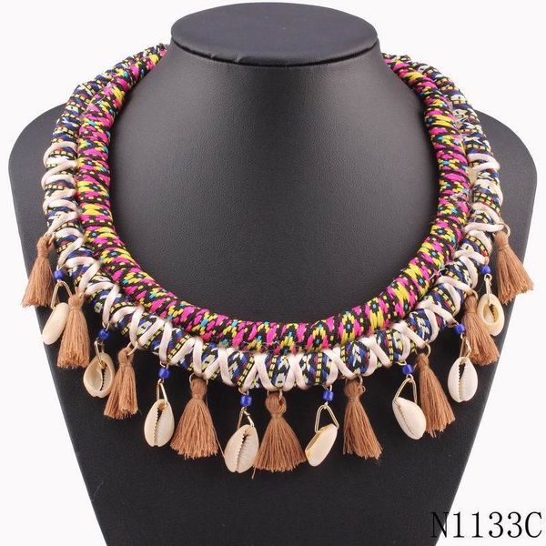 Navel Bell Button Rings Vintage Rope Choker Women Necklace Chunky Statement Tassel Shell Pendant for Girls Christmas Gifts 230830