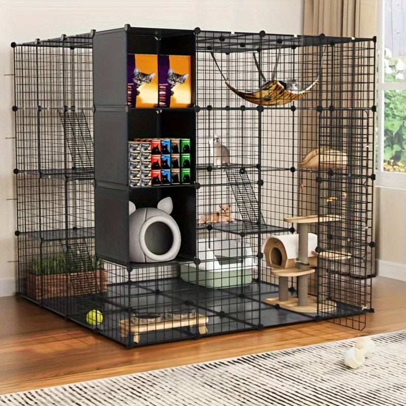 TEMU Serenity Large Cat Cage With Storage Cube Diy Indoor Cats Enclosures Metal Cat Playpen With Large Hammock For 1-4 Kittens 4 Tiers Cat Kennel