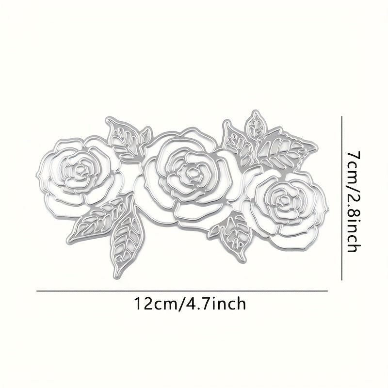 TEMU 1pc Rose Flower Cutting Die Mold - Elegant Floral Scrapbooking Template With Roses, Compatible With Paper, Cardstock, Fabric, Vinyl, Compatible