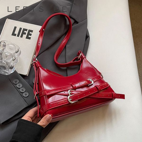 LEFTSIDE Belt n Small PU Leather Shoulder Bags for Women 2024 Y2K Korean Fashion Crossbody Bag Lady Red Handbags and Purses 240914