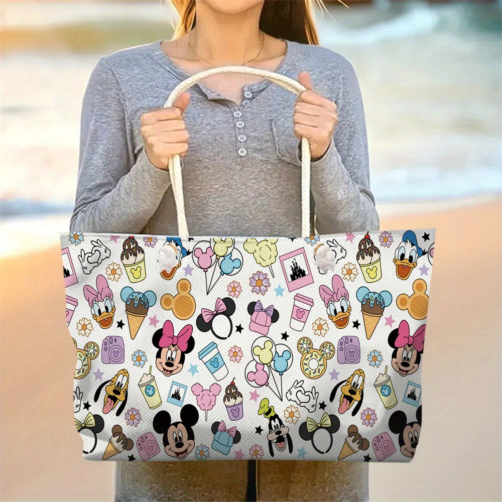 TEMU 1pc Women' Handbag, Mouse And Donald Duck Ice Cream Shoulder Bag, Large Capacity, Lightweight, , Suitable For Shopping, Commuting And Daily Use