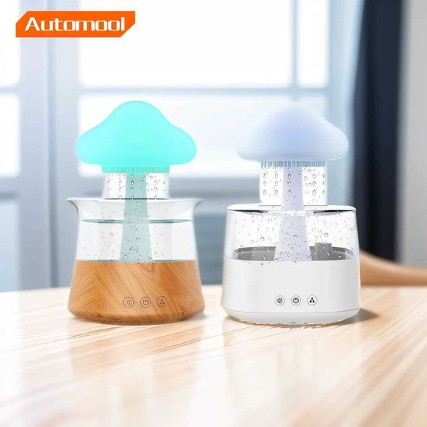 Humidifiers New Wood Cool Mist 450ml Desktop Mushroom Shape Relax Usb Aromatherapy Rain Cloud Dripping Humidifier and Oil Diffuser L2481