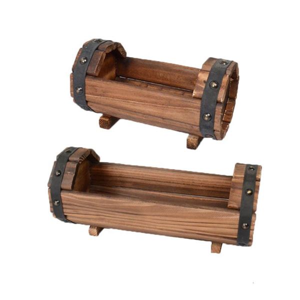 Planters Pots Carbonized Wooden Flower Pot Succulent Plant Potted Planter Outdoor Garden Decor 230508