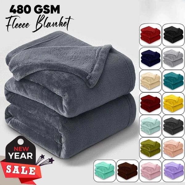 Fleece Blanket Throws for Sofas 400 GSM Gray Blankets Sofa Bed Throw Breathable Cuddly Fluffy WarmC241218