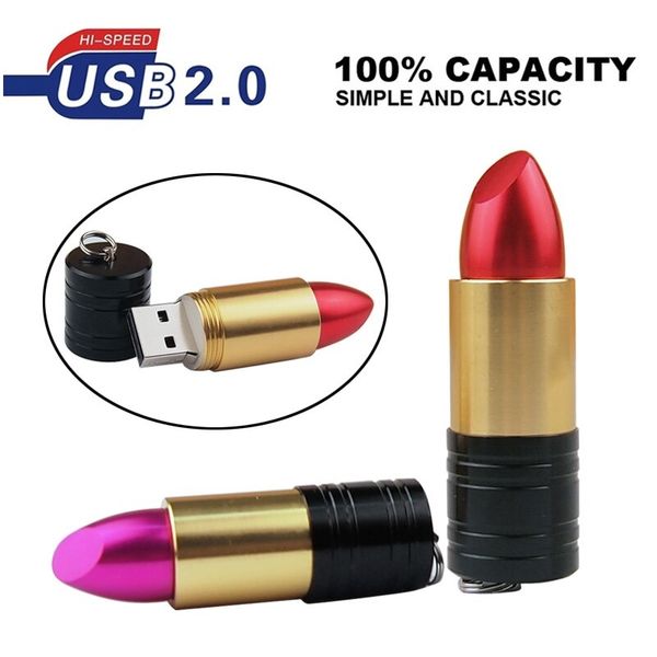 Lipstick model USB Flash Drive 8GB 16GB 32GB 64GB 128GB Red & Rose Red lipstick Pendrive Pen drive Storage Disk Memory Stick U Disk Data Sto