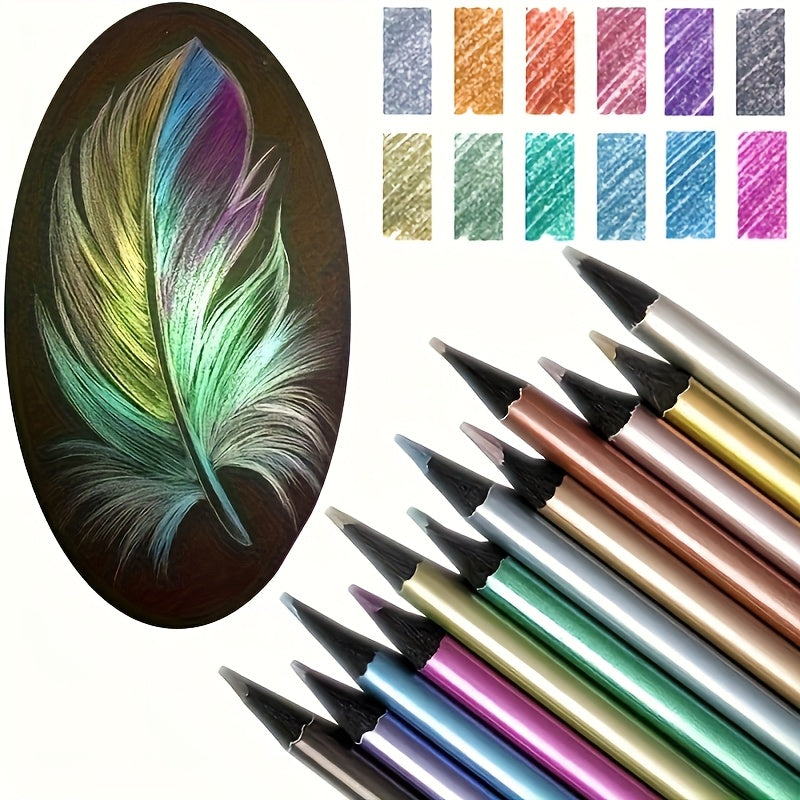 TEMU 24 Colors Metallic Colored Pencils Lead Black Pencil Graffiti Painting Creative Painting Color Pencil, Back To School, School Supplies, Kawaii