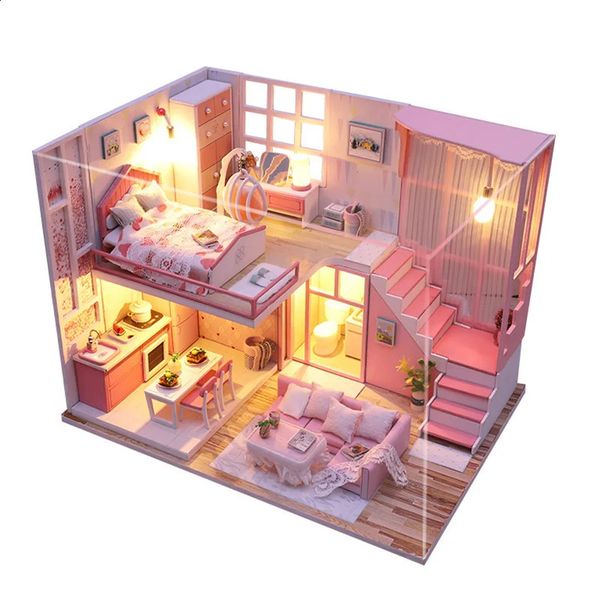 DIY Doll House Wooden Blocks Miniature Warm Romantic Dollhouse Model Building Kit Toys Children Christmas Birthday Kawaii Gifts 241225