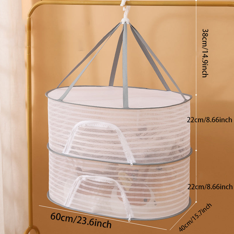 TEMU 1pc Drying Rack, 2- 3 Layer Foldable Hanging Mesh Net With Zipper, Outdoor Drying Rack Mesh Dryer For Drying Fruits Bud Plants