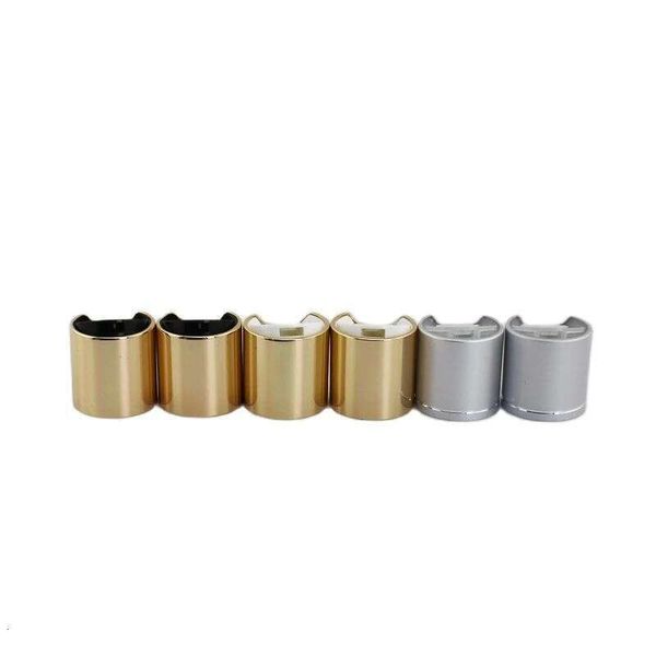 100Pcs Sier Disc Top With Aluminum Collar 24 410 Gold Shampoo Plastic Bottle Container Cap Push Pull Press Caps
