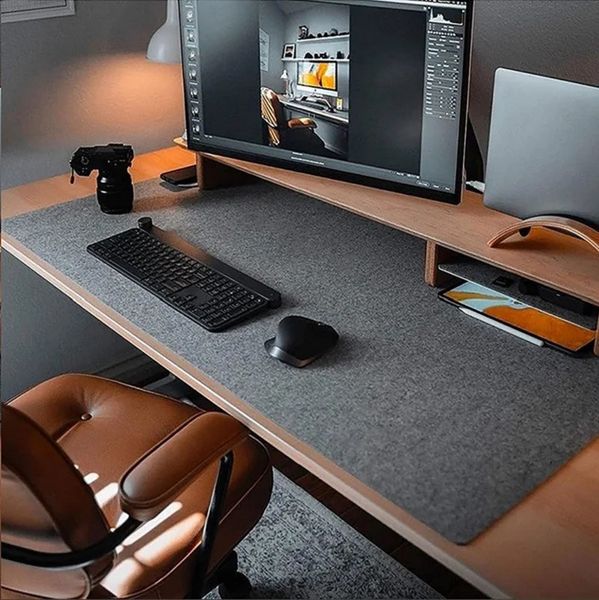 Inyahome Large Felt Desktop Pad Mouse Pad Computer Pad Anti slip Extended Keyboard and Mouse Dark Grey Protector 241118