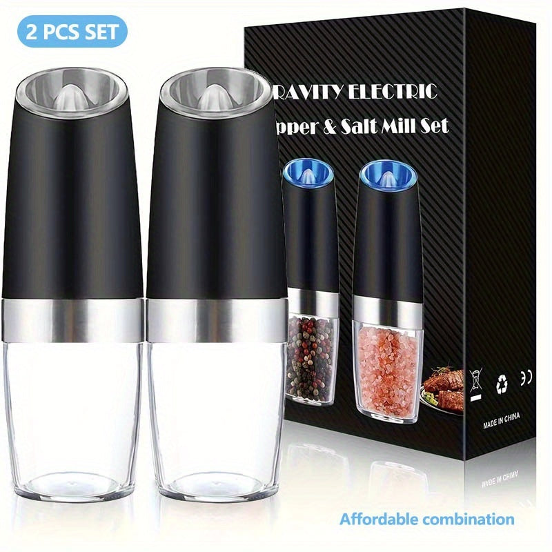 TEMU 1- 2pcs Set Gravity Electric Grinder, Adjustable Coarse And Fine, Battery Powered (battery Not Included), Pepper, Sea Salt Etc. Spice