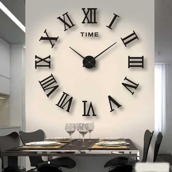 2022 New 3D Roman Numeral Acrylic Mirror Wall Clock Sticker Fashion DIY Quartz Clocks Watch Home Decoration Living Room StickersXJ240814