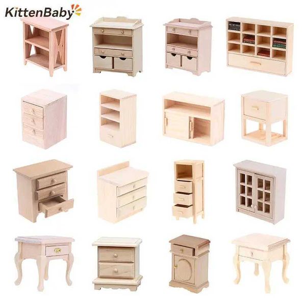 1 12 Dollhouse Miniature Bedside Table Series Storage Cabinet W-Drawer Model Doll House Bedroom Furniture Decor Toy Accessories Y240807