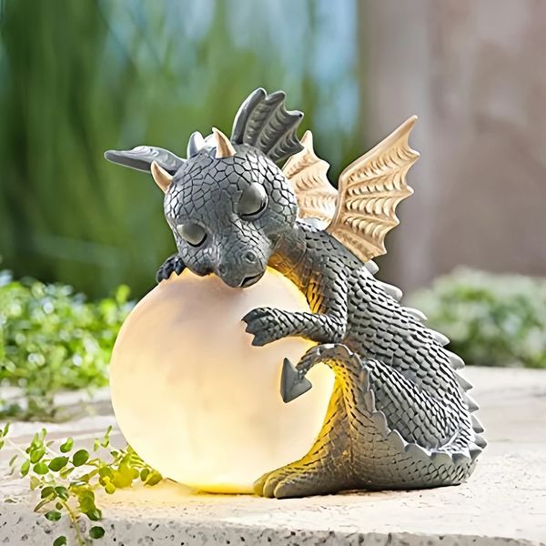 Garden Dragon Statue Cute Baby Resin Dragon Statue Dinosaur Sculpture Decorative Accent Sculpture Large Dragon Statue 241008