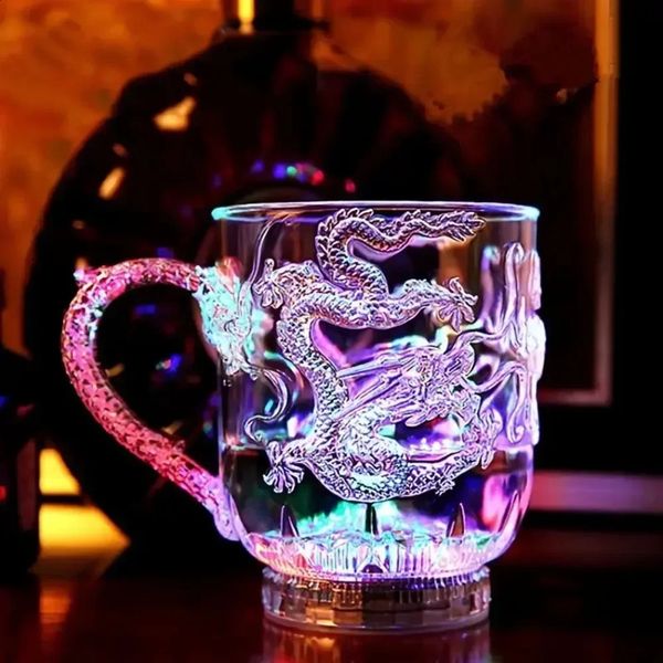 1pcs Color-Changing Luminous LED Dragon Cup Water Activated Lights Beer Coffee Milk Tea Wine Whisky Bar Mug Travel Creative Gift 240824