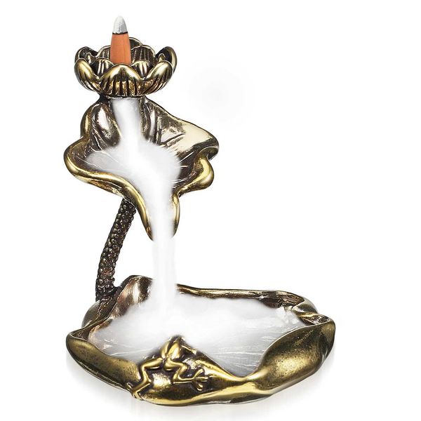 Candle Holders Backflow Incense Burner Incense Cone Holder Tea Ceremony Decor Brass Frog Lotus Leaf Incense Burner Ornament Desktop Decor J2