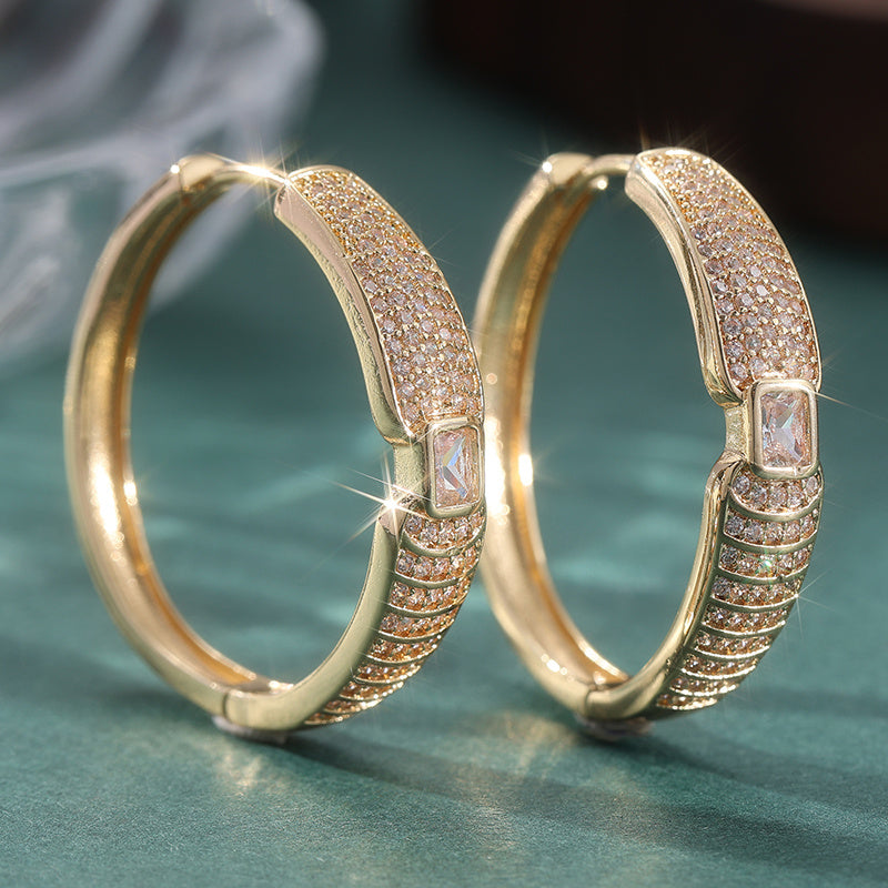 TEMU Yoyo Luxury Hoop Earrings - Handmade Kc Golden Plated Hoops With Micro-pave Synthetic Zircons, Elegant Bridal Jewelry For Wedding, Party,