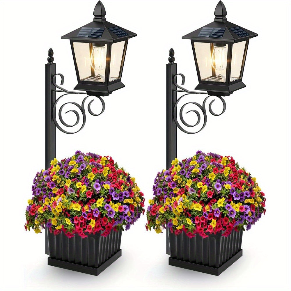 TEMU 2-pack Outdoor Flower Pots, Solar Lamp Post With Planter Outdoor, Wall Mount- Floor Standing Planter Lights Patio Decor Floor Lamps For Garden