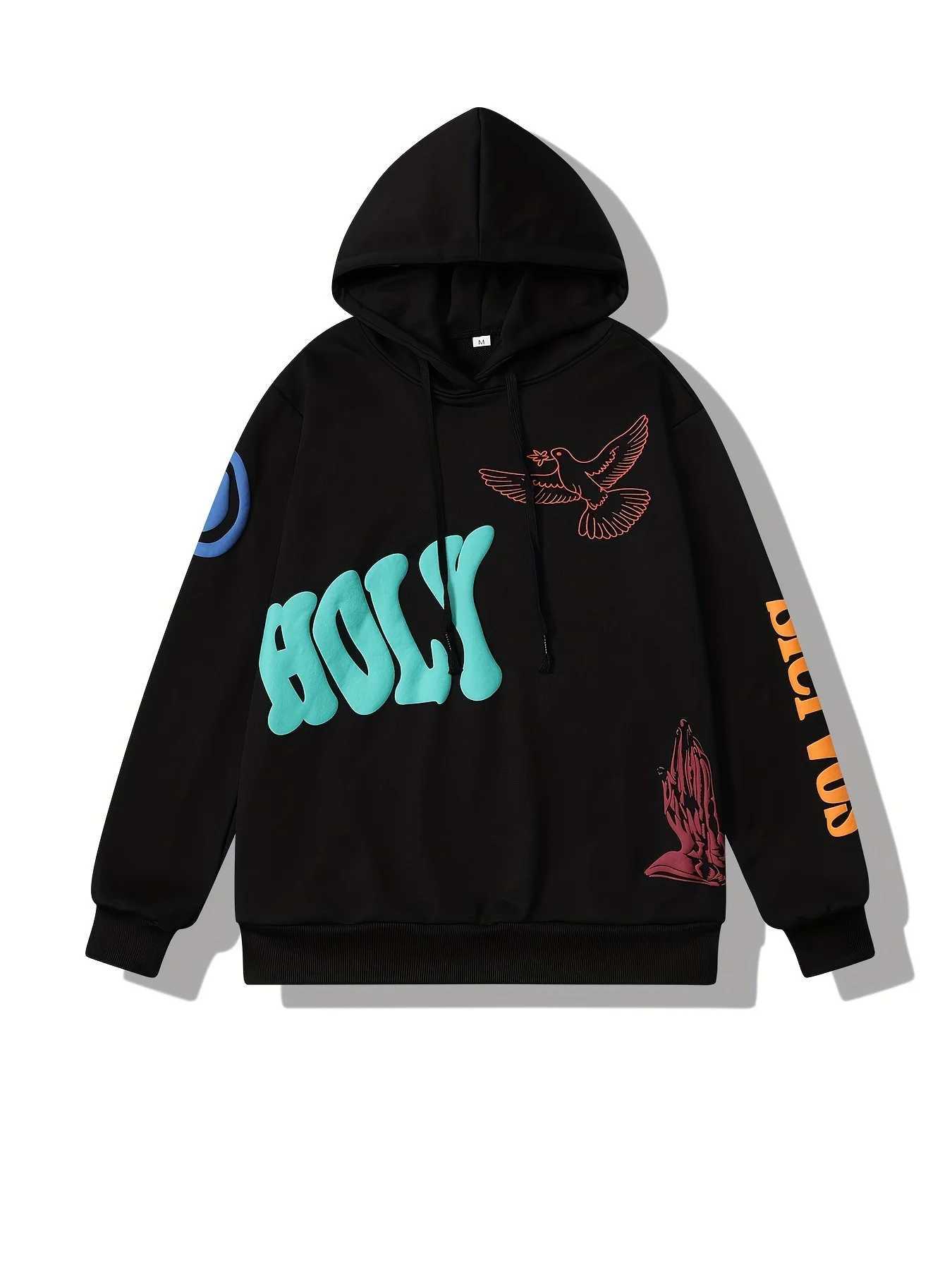 2024 mens and womens autumn hoodies with pigeon pattern and bubble letter printing long sleeved and drawstring casual hoodies W240921