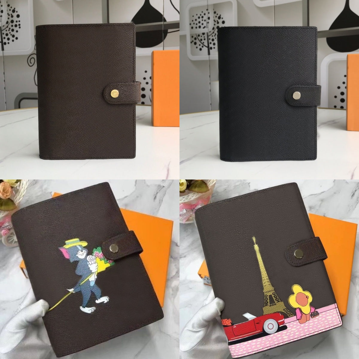 Designer Pm Mm Agenda Card Holder A6 A7 Planner Notebook Silk Anima Credit Card Holder Case Wallet Designer Womens Brown Flower Working Meeting Note