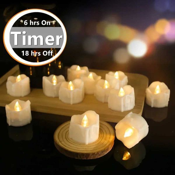 Timer Tea Lights Flameless Flickering Auto Tealights Battery Operated Auto-On 6 Hours and Off 18 Hours LED Candles Lamp Y250116
