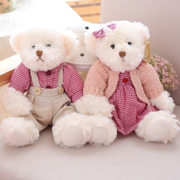 Plush Dolls 2 Pieces Lovely Teddy Bear Plush Toys Stuffed Cute Bear with Beautiful Dress For Baby Girl Birthday Surprise Gift Wholesale Doll