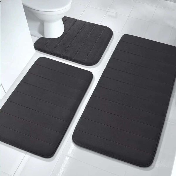 Black Memory Foam Bath Mat Soft Comfortable Super Water Absorption Non-Slip Thick hine Washable Easy to Dry Home or Rug R250206