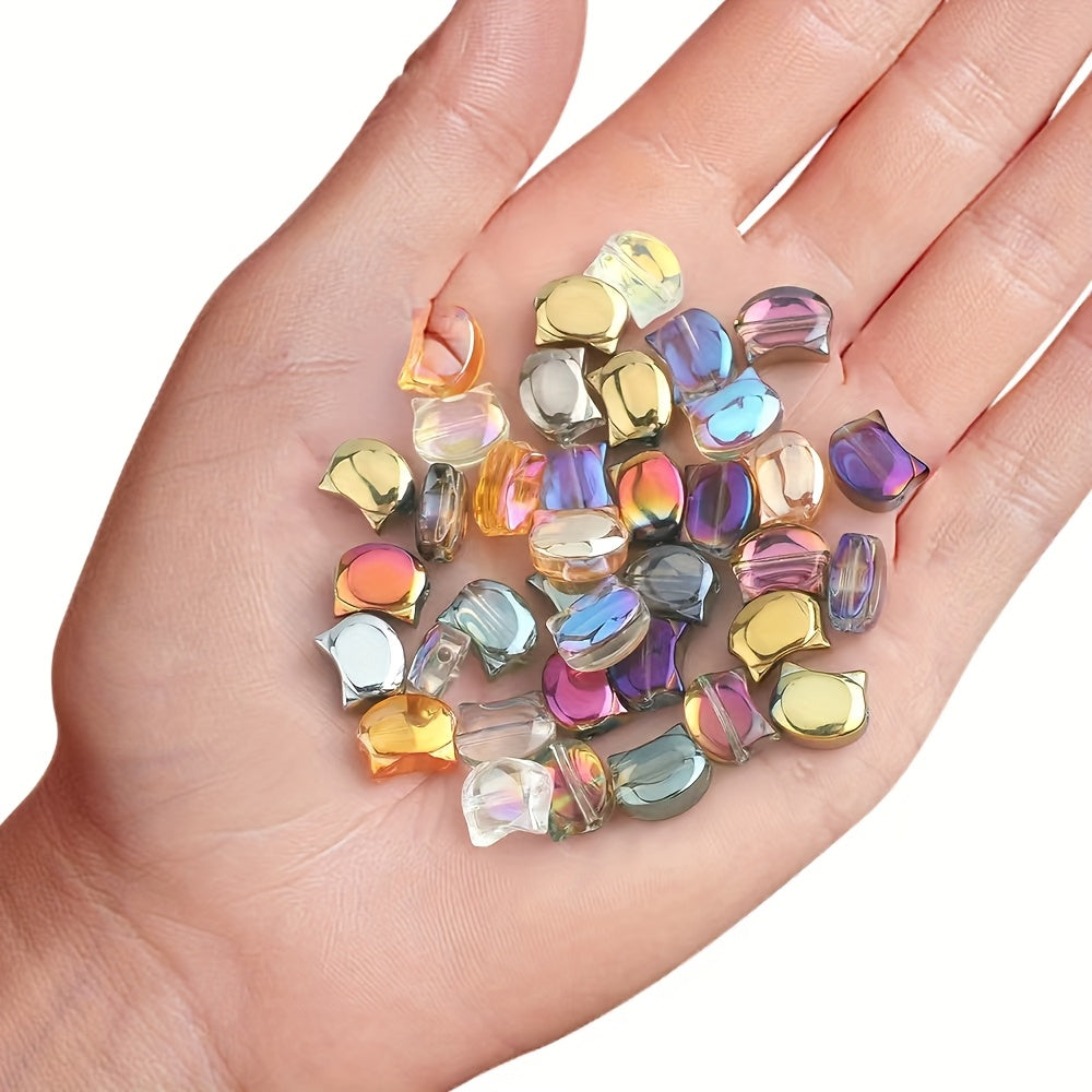 TEMU 30pcs Cat Head Glass Beads For Jewelry Making Diy - Unique Feline Design, Colorful, High Quality Glossy Glass Beads For Necklaces, Bracelets,