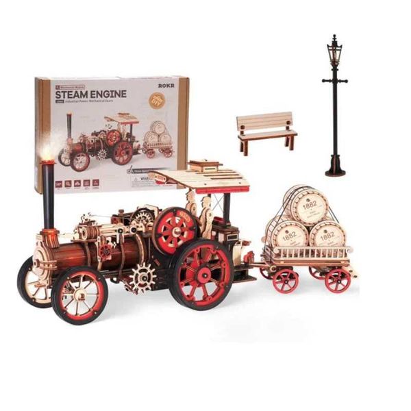 Diecast Model Cars Robotime Rokr Car Model Building Kit 3D Wooden Puzzle Steam Locomotive Model Car kit Wooden Engine LKA01 for Kids Adult z