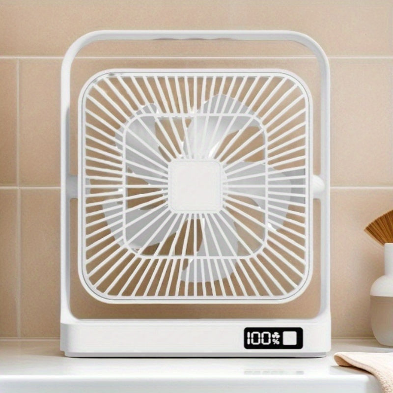 TEMU New Portable Usb Desktop Fan With Large Size 8.8*7.3 Inches, Large Battery 3600mah, Ultra-long Of 12 Hours, With Led Display - 5-speed