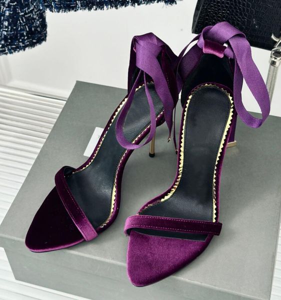 Dress pump Women sandal gold heeled silk strappy Padlock Pointy Naked Sandals 100mm open toe luxury velvet suede leather high heels shoes wi
