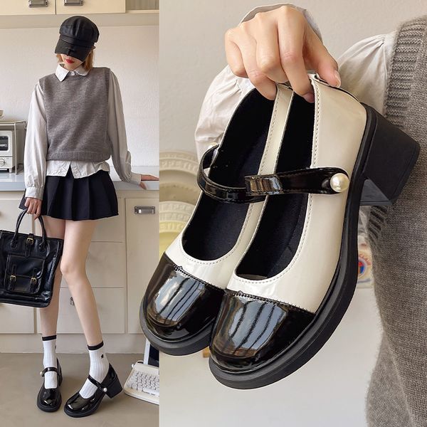Pearl Women Lolita Mary Janes High Heels Shoes 2024New Summer Sandals Fashion Thick Pumps Ladies Dress Hiking cf9c