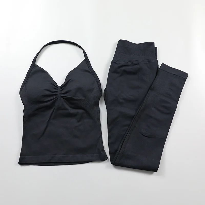 Gym 2pcs Yoga Impact Yoga Set Women Sports Backless Tank Tops Vest High Waist Scrunch Seamless Shorts Gym Suit Fitness Clothes Activewear Workout Se