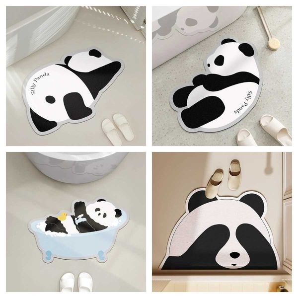 Cute Quick Drying Panda Super Absorbent Bath Mat Anti-Slip Mat Skin Floor Mats Toilet Carpet Home Decor Bath RugC241227
