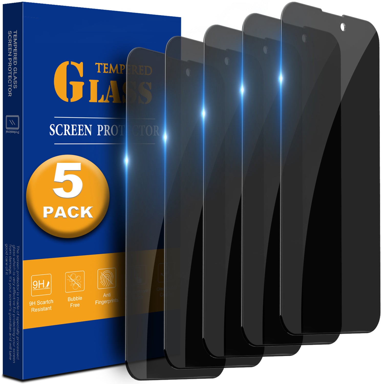 TEMU 5 Pack Privacy Screen Protector Tempered Glass For Iphone 17 16 15 14 13 12 11 Series Pro Xr Xs 7 6 Se, Privacy Screen Protector, , 9h, , Case