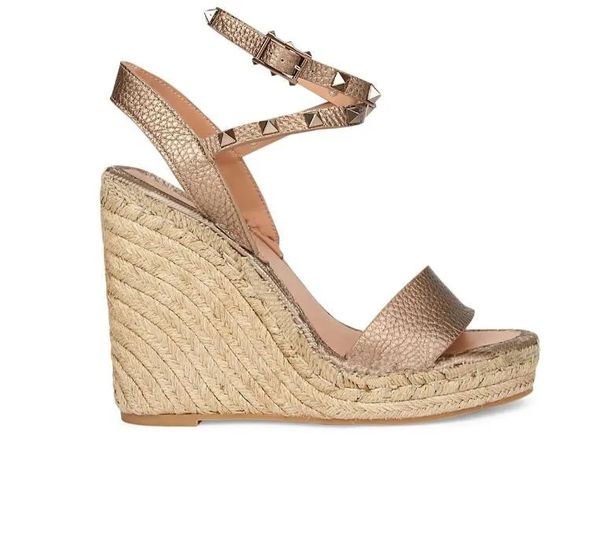 2025 Luxury brands calfskin leather sandal ankle strap wedge Caged Wedge espadrille black nude brown High Heels genuine leather High heel Wi