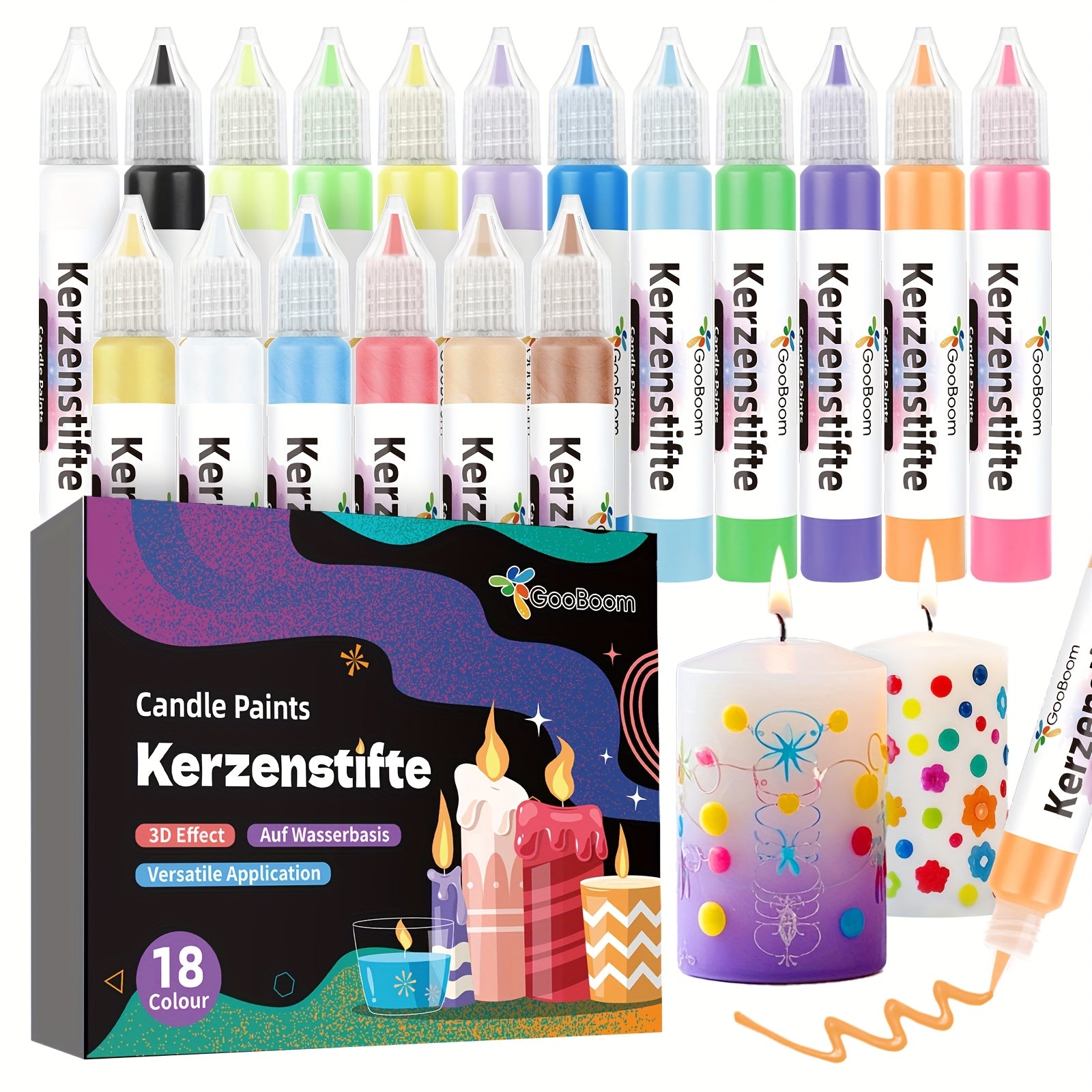 TEMU 18pcs Set, Consisting Of 12 Matte Pigments And 6 Pearlescent Pigments, Candle Pens For Candle Painting, 15ml Per Bottle, Suitable For Glass And