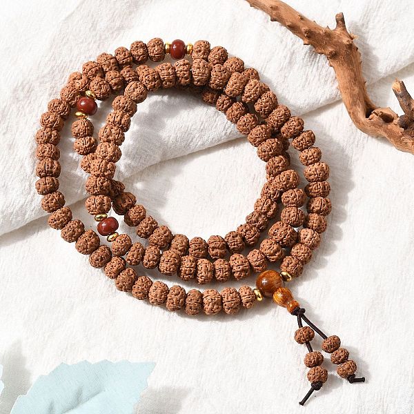 Colliers de perles de mala de graines de rudraksha avec prière de bijoux bouddhistes