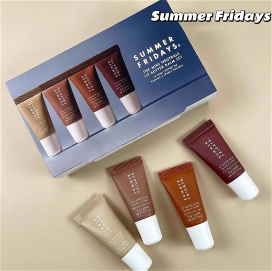 Summer Fridays Lip gloss Set 5g Mini Makeup Gift Box 4pcs Moisturize Smooth Oil Jelly Lipsticks Vanilla Beige Brown Sugar Iced Coffee Lip Care