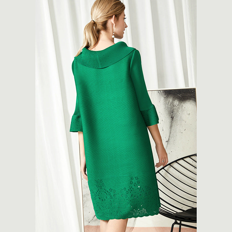 (508) Summer women&#039;s three-bed dress niche light mature style hollow diamond pleated trumpet sleeve straight skirt