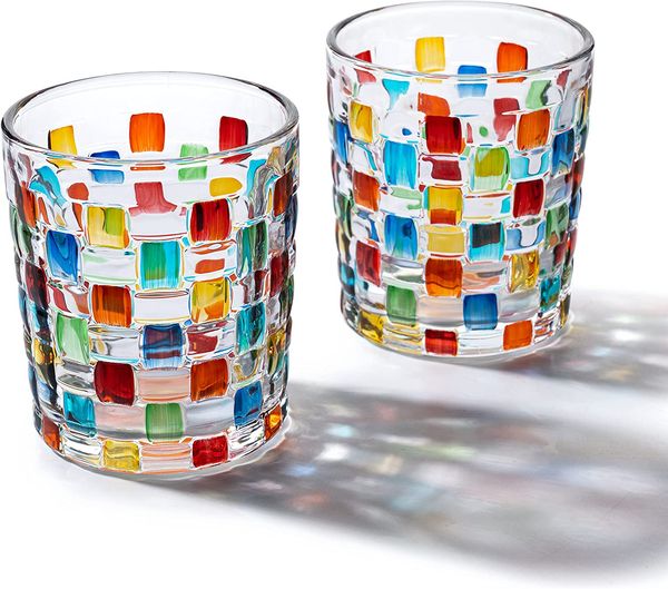 Hand-Painted Line Glass Water Cup Contrast Color Stripe Weaving Crystal Cup Whiskey Beer Milk Juice Glasses