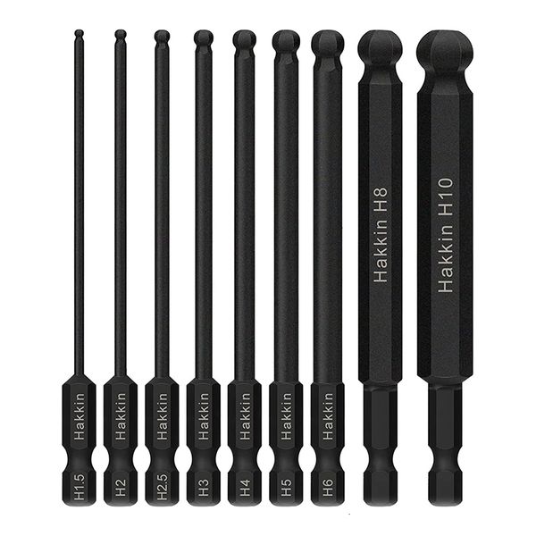 Screwdrivers 9Pcs Ball End Hex Head Allen Wrench Drill Bit Set 1-4 Inch Shank 100mm Magnetic Tip Metric Screwdriver s 230412
