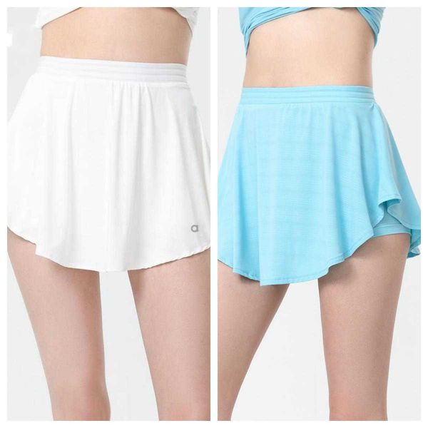 2025-- Women Fake Two-piece Shorts Running Loose Solid Color Yoga Fitness and Leisure Tennis Short Skirts
