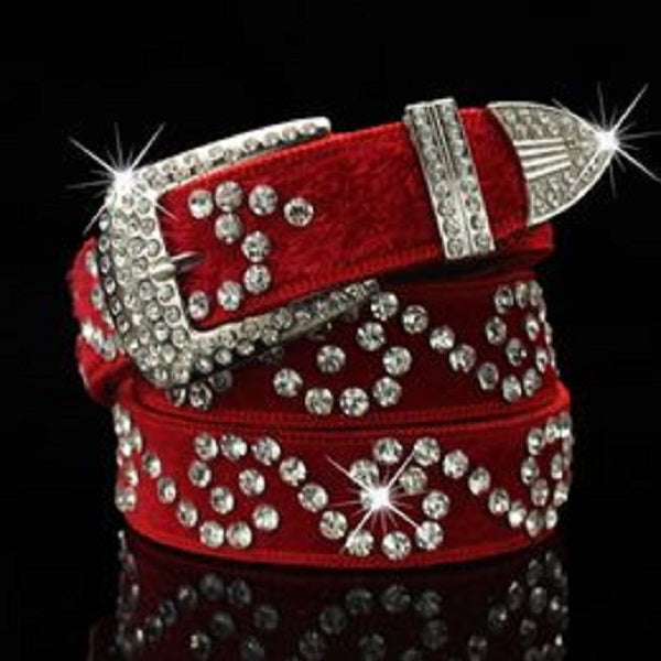 New trendy fashion luxury designer belt super glittering diamond zircon flower fur woman statement leather belt 110cm 3.6 ft 16 models no-fail outfi