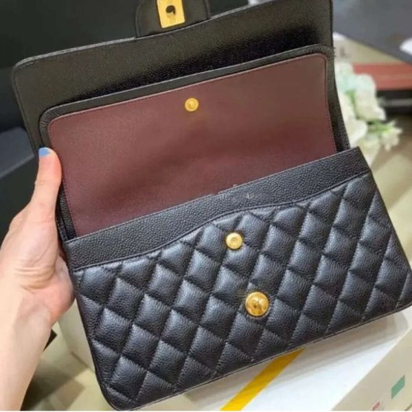 Evening Bags 10A Designer bag Mirror quality Jumbo Double Flap Bag 23cm 25CM 30cm Real Leather Caviar Lambskin Classic All Black Purse Quilt